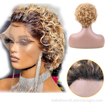 Curly Bob Transparent Lace Front Human Hair Wigs Pixie Cut Virgin Hair For Black Women Water Deep Wave Lace Wig